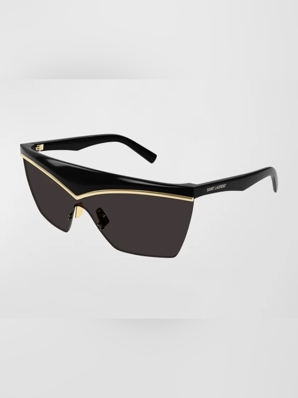 Saint Laurent Black Logo Acetate Shield Sunglasses with Gold Top Bar